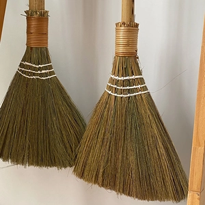 Handcrafted bamboo and miscanthus broom with natural fibers for home cleaning