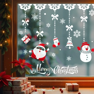 Christmas window decals with Santa Claus and snowman for festive glass door decoration