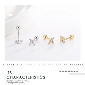 Macro view of star-shaped stud earrings with inlaid zircon on a ceramic tray