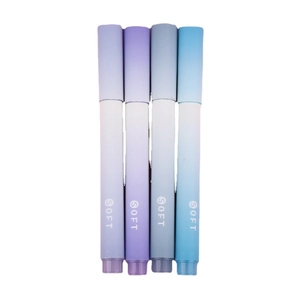 Set of 4 gradient purple to blue highlighters with soft eye-protection ink and plastic body