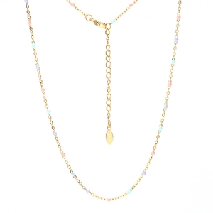 French vintage stainless steel gold necklace with colorful beads and lobster clasp