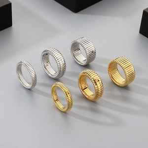 Minimalist Tubogas style stainless steel threaded rings in gold and silver finishes