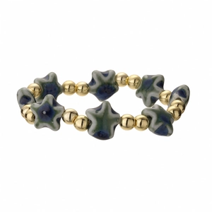 Bracelet minimaliste avec étoiles en céramique et perles en cuivre émaillé pour femmes