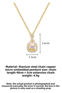 Detailed size specifications for the gold-plated titanium necklace with zircon pendant