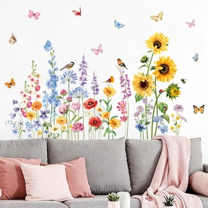 Spring sunflower and butterfly wall stickers for farmhouse living room home decor