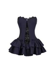 Robe bustier courte à rayures avec dentelle, détail d'étoile et ourlet volanté
