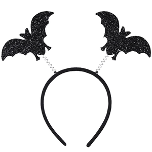 Cerchietto di Halloween con pipistrelli neri glitterati su molle metalliche per feste
