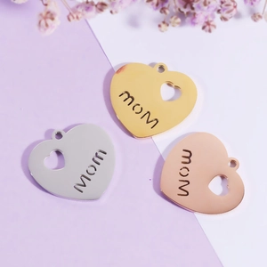 Stainless Steel Heart Mom Letter Cutout Charm Mirror Polished DIY Jewelry Making Pendant Mothers Day Gift