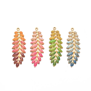 Colorful gradient leaf pendants in gold stainless steel for DIY jewelry making