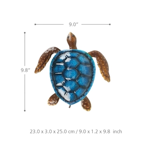 Blue and brown gradient metal sea turtle wall decor with glossy finish 23x25cm