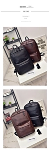 Vertical view of black and brown PU leather backpacks on a white desk for daily commute