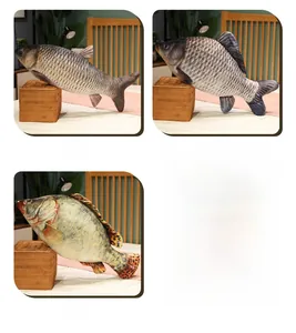 Detailed close-up of realistic plush fish pillows showing vivid carp and bass scale prints