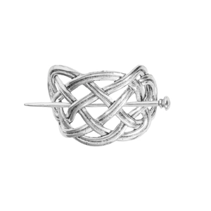 Silver Celtic knot hair clip with hairpin, vintage metal braided hair accessory for women