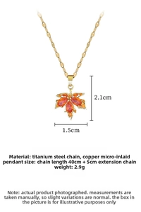 Detail of orange maple leaf pendant with titanium steel chain and specific dimensions