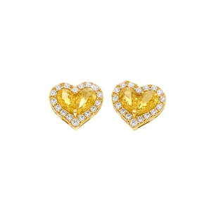 Exquisite gold-plated heart-shaped earrings with yellow zircon and halo diamond accents