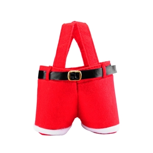 Christmas Santa pants gift bag with black belt and white fur trim for candy and wine