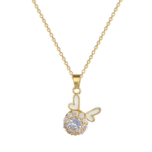Elegant gold-plated rabbit pendant necklace with sparkling crystal and white enamel detail