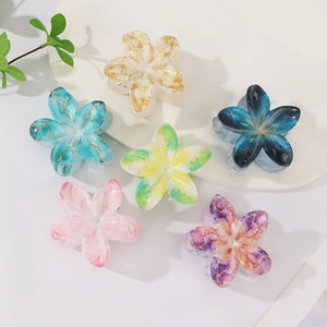 Flower Hair Claw Clips Acetate Plumeria Floral Shape Marble Texture Gold Foil Elegant Sweet Hair Accessories For Women