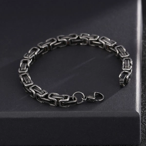 Vintage oxidized silver stainless steel Byzantine chain bracelet for men with lobster clasp