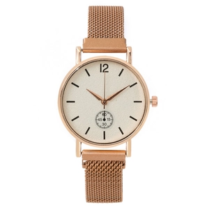 Women Fashion Quartz Watch Alloy Case Milanese Mesh Magnet Metal Strap Analog Round Dial Elegant Decorative Wristwatch