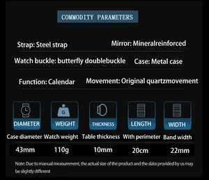 Detailed specifications of the waterproof square quartz watch with steel strap and calendar