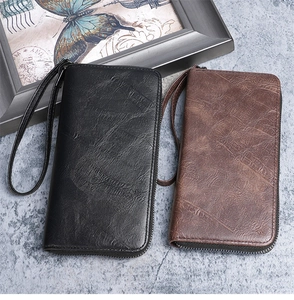 Pochette lunghe da uomo in pelle PU nera e marrone con cinturini da polso eleganti