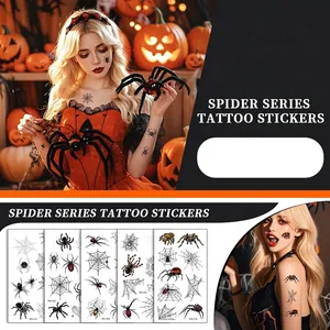 3D Realistic Spider Temporary Tattoo Stickers Waterproof Halloween Spider Web Body Art Gothic Horror Costume Accessories
