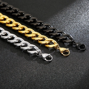 Classic Cuban chain bracelets for men in black, gold, and silver stainless steel colors