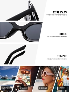 Detail of reinforced hinges and nose pads on black oversized trendy sunglasses