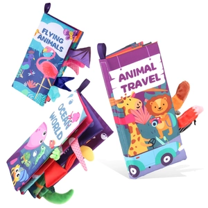Baby Cloth Book With 3D Animal Tails Crinkle Sound Paper Early Learning Educational Sensory Fabric Toy For Infants Toddlers Washable
