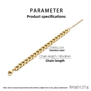 Detailed view of golden stainless steel Cuban link bracelet with lobster clasp and chain
