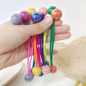 Colorful elastic hair ties with round candy beads, set of 8 pieces for girls