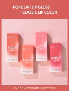 Set di tre lucidalabbra opachi vellutati in confezione sfumata rosa-arancio per donna
