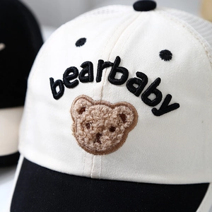 Kids breathable mesh baseball cap with cute bear patch and bearbaby embroidery