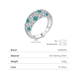 S925 Sterlingsilber Ring mit abwechselnd weißen und paraiba-grünen Edelsteinen