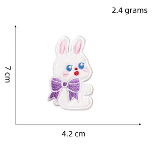 Detailed view of cute rabbit cartoon embroidery patch with size measurements in cm