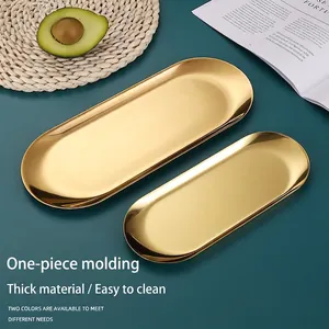 Nordic minimalist gold oval stainless steel storage tray set with a mirror finish