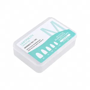 Thin almond-shaped seamless false nails extension kit in a white storage box