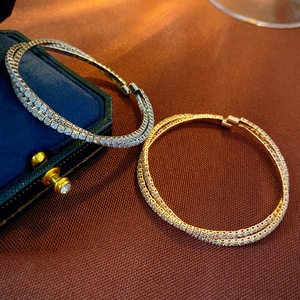 Elegant double-layer crisscross zircon open bracelet in gold and silver finish