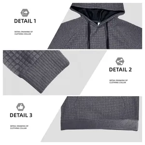Herren Hoodie in Grau mit Waffelstruktur zeigt Kapuze, Rippbündchen und Saumdetails