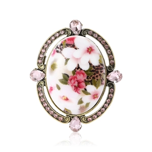 Baroque style floral alloy brooch with colorful enamel and pink crystal accents