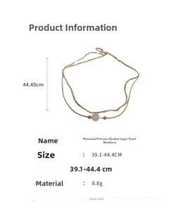 Detailed spec chart of golden mermaid pearl double-layer necklace in copper and pearl