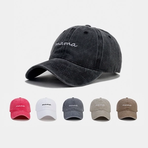 Washed Cotton Baseball Cap Mama Letter Embroidery Vintage Retro Style Adjustable Sun Hat Casual Soft Top For Women