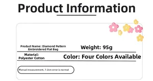 Detailed specifications of the 95g polyester-cotton quilted tablet sleeve with embroidery