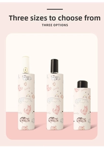 Comparison of three foldable cat print sun umbrellas with different handle designs