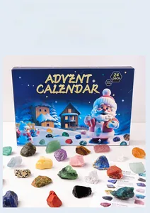 Detailed view of Christmas advent calendar with 24 natural gemstones and identification guide
