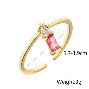 Detailed view of gold plated ring with pink zircon gemstone showing 1.7-1.9cm diameter size