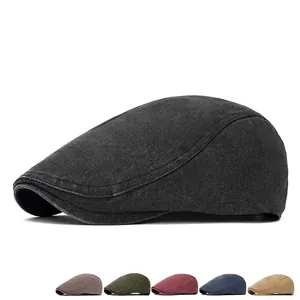 Vintage cotton flat cap for men and women available in six solid retro colors