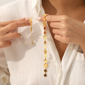 Elegant 18K gold stainless steel daisy long tassel asymmetric flower earrings set