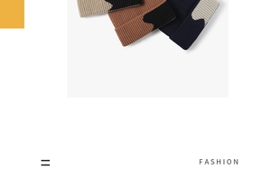 Detail of ribbed knit winter beanies in color-block designs with thermal lining texture